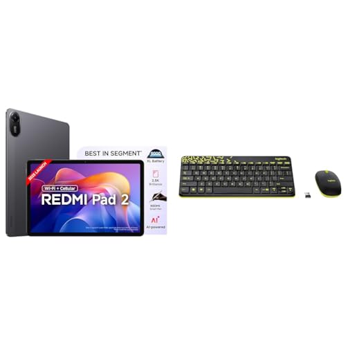 Redmi Pad 2 Wi-Fi + Cellular, Active Pen Support, 27.94cm(11") Model, 2.5K Sharp & Clear Display, 8GB, 256GB, All Day & More 9000mAh Battery + Logitech MK240 Nano Wireless USB Keyboard and Mouse Set