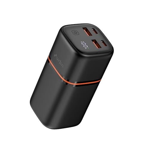 URBN 20000 mAh 70W Premium Nano Power Bank | Two Way Ultra Fast Charging | Pocket Size| Dual Type C Power Delivery (PD) Output + 2 USB-A Output for Quick Charge for Laptop Charging (Black)