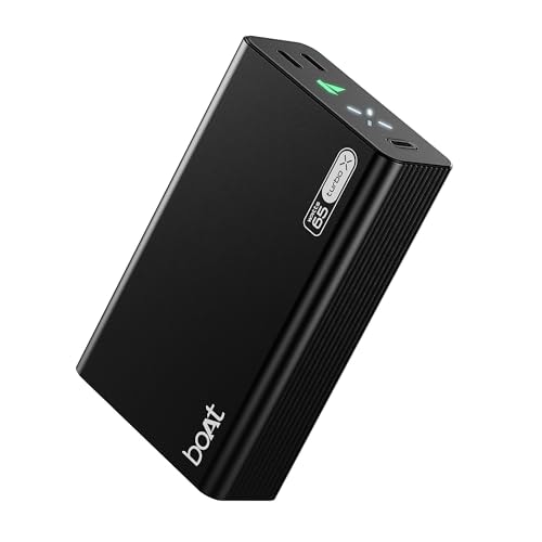 Boat EnergyShroom PB465 Turbo X 20000mAh Power Bank, 65W Turbo Fast Charging, Dual Type-C 2-Way Ports, LED Battery & Charging Indicators, Compact & Lightweight for Laptop & Mobile (Onyx Black)
