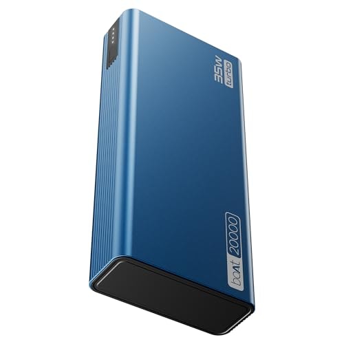 Boat Energyshroom PB435 20000 mAh 35W Super Fast Charging Power Bank, Smart 12 Layer Protection (4X Output Ports, Supports Android, iPhone, Tablets, Earbuds, etc.) (Navy Blue)