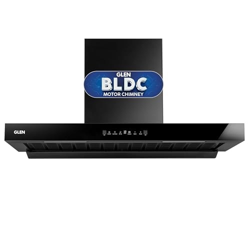 Glen 90cm 1400 m³/hr BLDC T- Shape Kitchen Chimney| Intelligent Auto Clean|Aeration | Filterless|(Hood Selena BLDC 90,Touch & Gesture Control,Black)