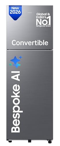 Samsung 256 L, 3 Star, Bespoke AI, Convertible, Digital Inverter Frost Free Double Door Refrigerator (RT80H30U3THL, Silver, Refined Inox, 2026 Model)