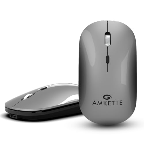 Amkette Hush Pro Epic LP Rechargeable Wireless Mouse/Bluetooth Mouse | Multi-Device Connectivity with 2.4 GHz & 2X BT, Silent Switches, Slim & Lightweight Travel-Friendly Design, Upto 3200 DPI (Grey)