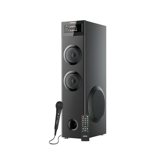 Intex 700-S Multimedia 70 W Bluetooth Tower Speaker | Wired Karaoke Mic | Party Speaker & 5.25 Inch Woofer | LED Display & Bluetooth v5.2 | Fully Remote Control (Black)