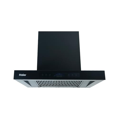 Haier 60cm 1600m³/hr BLDC Autoclean T-Shape Chimney | Easy Clean Filterless with Touch/Gesture Control | 10 Yr Motor, 4 Yr Comprehensive Warranty | Free Installation & Pipe | HIH-T1600-BLDC-IN | Black