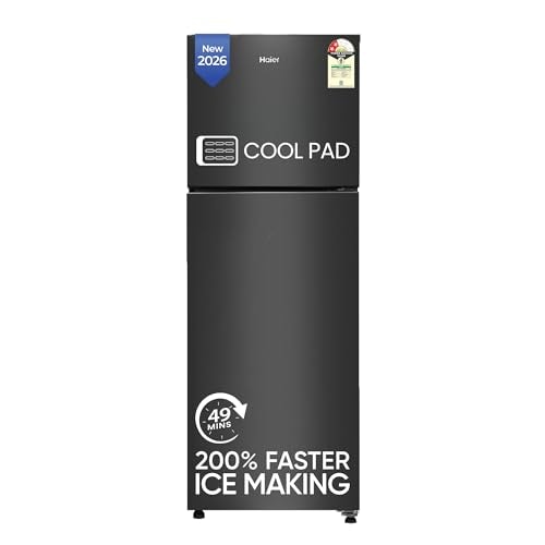 Haier 240L Frost Free Double Door 2 Star Refrigerator with Freezer at Top, Twin Inverter Technology, 200% Faster Ice Making in 49 Minutes (HEF-252EGBA-P, GE Black, 2026 Model)