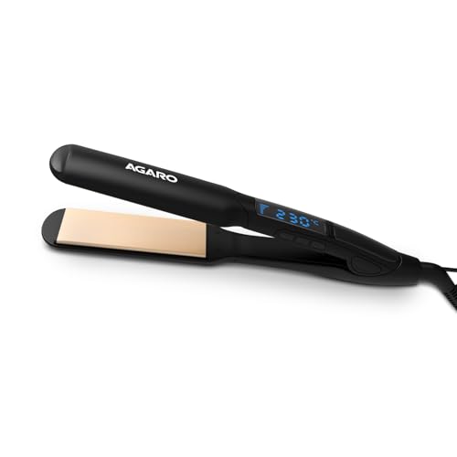 AGARO Elite Hair Straightener, Wide/Broad Plate, Keratin Infused Ceramic Coated Plate, For Long/Medium Hair, Adjustable Temperature, For Professional Straightening, For Women, Black