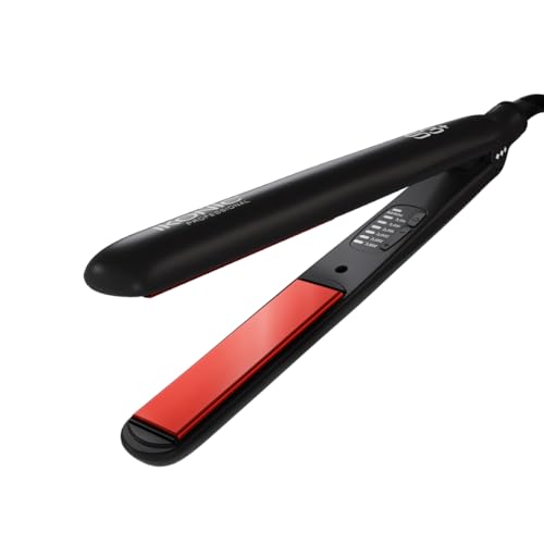 Ikonic S3+ Hair Straightener, Black & Red, Professional Ceramic Floating Plates, Adjustable Temparature Control, Instant Heat Up and Easy to Use