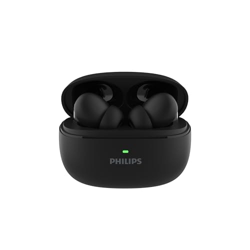 Philips TAT1150BK/94 Premium Wireless Earbuds with ANC, Quad Mic ENC, Up to 55 Hr Playtime,13mm Neodymium Drivers,Multipoint, ergonomically Designed,IPX5 Water Resistance,Fast Charging (Deep Black)