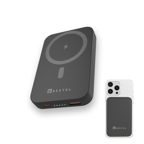 Beetel MagVibe Series WR10 Magsafe 10000mAh Magnetic 15W Wireless Power Bank for Apple iPhone, Samsung, OnePlus, All Smartphones|Qi Enabled Devices|3M Ring in Box|Anti-Slip Rubberised Finish | Black