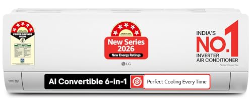 LG 1 Ton 5 Star, New star rated, Smart Inverter Split AC (Copper, AI Convertible 6-in-1 Cooling, Faster Cooling & Energy Saving, HD Filter with Anti-Virus Protection, Him Clean, AS-Q14YNZE, White)