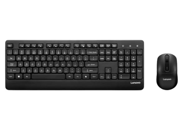 Lenovo USB-A Keyboard & Mouse Wireless Combo, Seamless 2-in-1 Receiver, Spill-Resistant Keyboard, Keys Tested to 10M clicks, DPI Adjustment Mouse, ROHS Compliant, 0.493Kg, 4X31U02453, 1Y Warranty