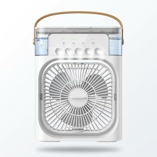Portable Mini Air Cooler Fan with Water Spray | 7 Color LED Light | 3 Speed Personal Cooling Fan with Timer | USB Compact Table Cooler for Home Office Travel