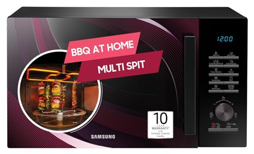 Samsung 28 L Slim Fry, Sensor Cook and Multi Spit Convection Microwave Oven (MC28A5145VR/TL, Black and Pattern, Ceramic Enamel Cavity with 10 Year Warranty