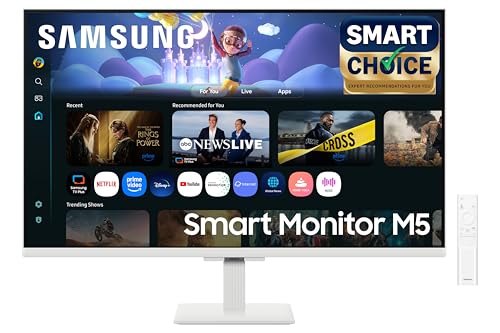 Samsung 32" (80cm) M5 Smart Monitor with Smart TV Experience|FHD 1920 x 1080|Screen Mirroring TV Plus|Speakers|Adaptive Sound|Wi-Fi|HDMI|Bluetooth|LS32FM501EWXXL|White