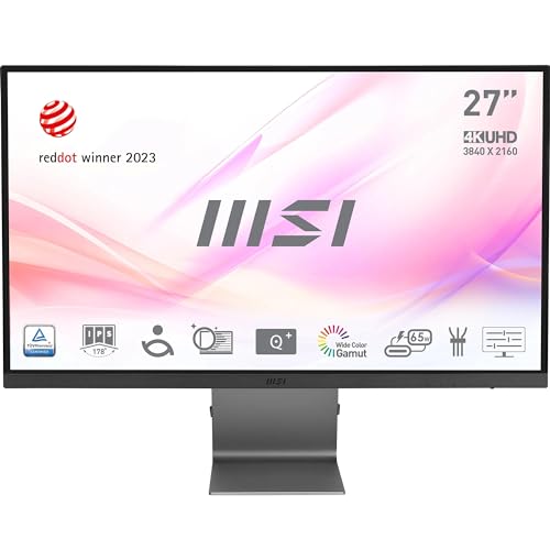 MSI Modern MD271UL, 27 Inch (68.58 cm), IPS Panel, 4K UHD 3840 x 2160, Silver, Eye-Friendly Screen, 99% DCI-P3/139% SRGB, 2X HDMI 2.0b, DP 1.2a, USB Type-C 65W PD Monitor