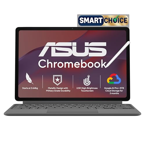 ASUS Chromebook CM32 Detachable (2026),Smartchoice,MediaTek Kompanio 540 Processor,4GB RAM,64GB SSD,Touchscreen,12.1"(30.7 cm),Chrome OS,Cloud Titanium,0.64 Kg,CM3206DM4A-TR0118,Thin & Light Laptop