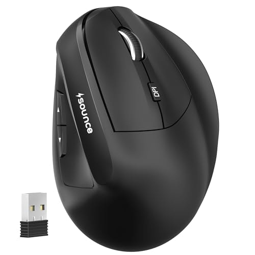Sounce ErgoFlow Vertical Wireless Mouse – Bluetooth & 2.4GHz Dual Mode, 800/1600/2400/3200/4000 DPI Adjustable, 6 Buttons, Rechargeable Battery, Silent Click, Ergonomic Design (Black)