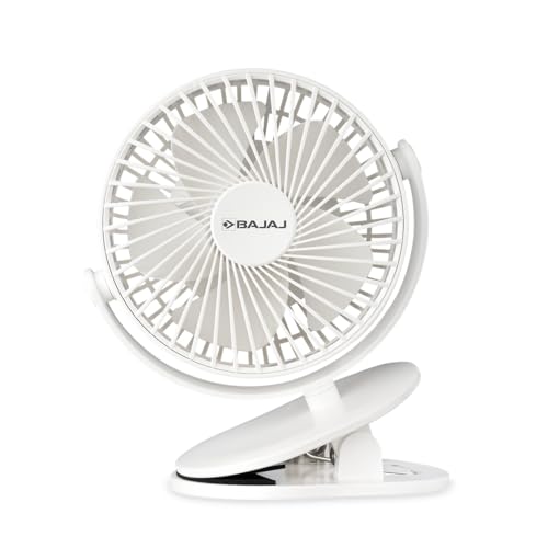 Bajaj Pygmy Mini Fan 110MM | USB Charging | Multi-Clip Function | Rechargeable | 4-Hr Back-up | Silent Operation | Longer Battery Life | Energy Efficient | Portable【White】
