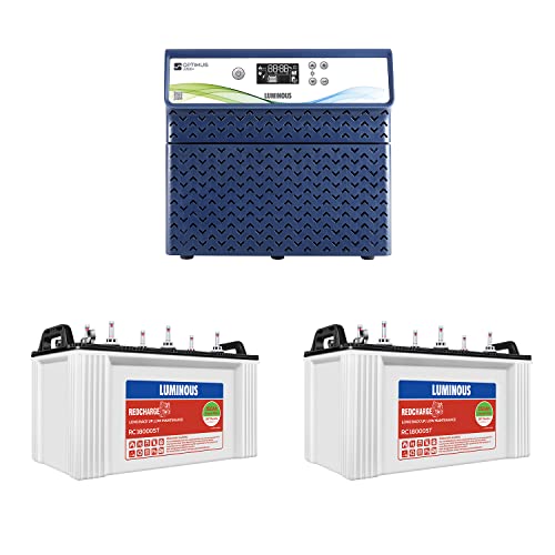 Luminous Inverter & Battery Combo for Home, Shop & Office – Optimus 2300 Pure Sine Wave 2000VA/24V Inverter + 2X RC18000ST 150Ah Short Tubular Batteries | 36M Warranty on Inverter & Battery
