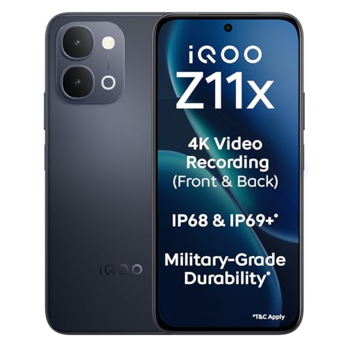 iQOO Z11x 5G (Titan Black, 6GB RAM, 128 GB Storage) | Dimensity 7400-Turbo Processor | 7200 mAh Battery | 4K Video Recording Front & Back | IP68 & IP69+ | Powered by OriginOS 6