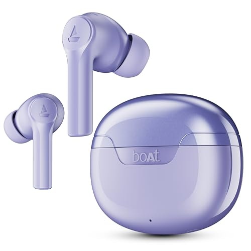 Boat Airdopes 300, Cinematic Spatial Audio, 50H Battery, 4Mic AI ENx, Fast Charge, App Support, Low Latency, IPX4, v5.3 Bluetooth Earbuds, TWS in Ear Earbuds Wireless Earphones with mic (Purple Haze)