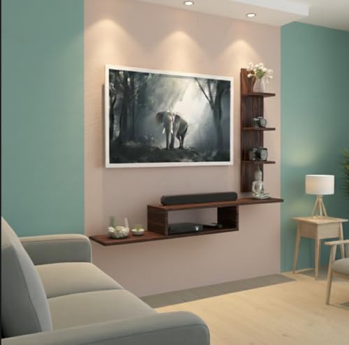 Bros Moon Engineered Wood Floating Tv Cabinet with 24 inches Dual L Base | Style Wall Mounted Stand | Living Room | Kids Room (Suits smart Tv Upto 40 inches, Dark Wenge)