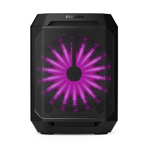 Philips TAX2208 Bluetooth Party Speaker with Free Wired Mic, 8 Speaker System, 30W Max Sound Output, Up to 7H Playtime, Dynamic Bass Boost, Party Light Modes, True Wireless Pairing, Portable (Black)