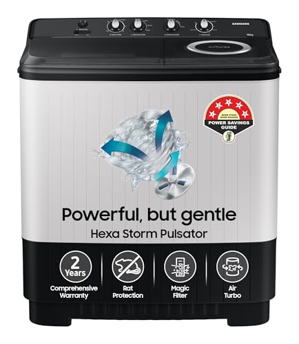 Samsung 10.5 kg, 5 star, Semi-Automatic Top Load Washing Machine (WT10C4260GG/TL, Air Turbo Drying, Light Gray,)