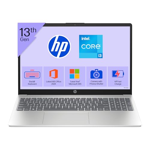HP 15, 13th Gen Intel Core i3-1315U, (8GB DDR4,512GB SSD) Anti-Glare, Micro-Edge, FHD,15.6''/39.6cm, Win11,M365 Basic(1yr),Office24, Silver,1.59kg, fd0572TU, FHD Camera w/Shutter, Backlit Laptop