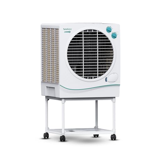 Symphony Jumbo 51 Desert Air Cooler For Home with Aspen Pads, Powerful Fan, Cool Flow Dispenser and Free Trolley (51L, White)
