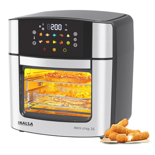 INALSA Air Fryer Oven|16L, 1800W|Stainless Steel Body12-in-1 Functions,Fry,Bake,Grill,Dehydrate,Roast& Reheat|10 Preset|Rotisserie & Convection|Dishwasher Safe Accessories|2Yr Warranty,Aero Crisp 16