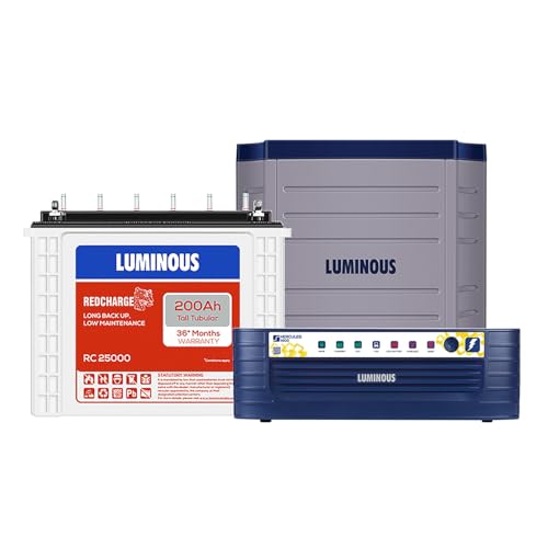 Luminous Inverter & Battery Combo with Trolley for Home, Shop & Office – Hercules 1600 (1500VA/12V) Square Wave Inverter + RC25000 200Ah Tall Tubular Battery | 36M Warranty on Inverter & Battery