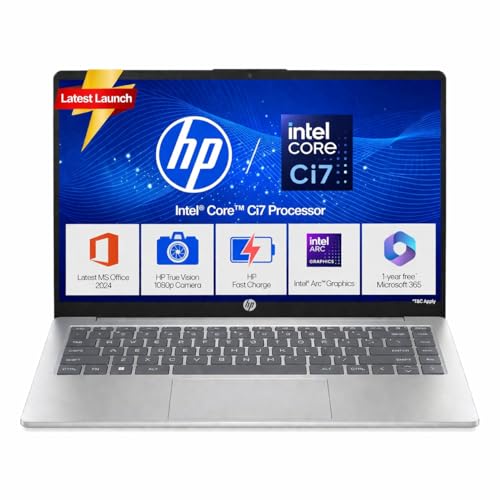 HP 14, Intel Core 13th Generation Intel Core i7-1355U (16GB DDR4, 512GB SSD), Micro-Edge, Anti-Glare, FHD, 14''/35.6cm, Win11, M365* Office24, Silver, 1.4kg, EP0159TU, FHD Camera, Backlit Laptop