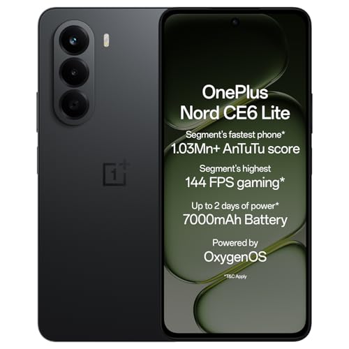 OnePlus Nord CE6 Lite | 6GB+128GB | Hyper Black | Segment's Fastest Dimensity 7400 Apex Processor | 7000mAh Battery | Segment's Highest 144Hz Refresh Rate | 50MP Main Camera, 4K Video Recording