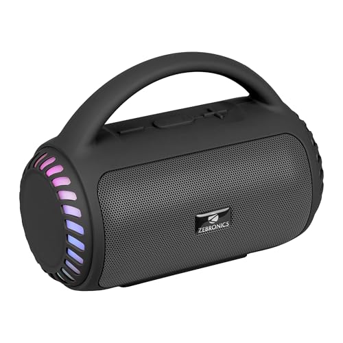 ZEBRONICS Portable Bluetooth Speaker, 8W, Upto 18 Hours Playback, BTv5.3, mSD, TWS, USB, 8 Multi-Color LED Modes, Call Function, Type-C Charge, Deep Bass, Carry Handle (County 5 Plus, Black)