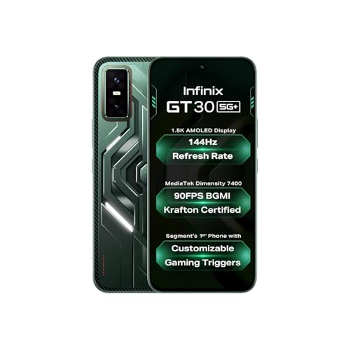 Infinix GT 30 5G+ (Pulse Green, 8GB RAM, 128GB Storage) | MediaTek 7400 Ultimate | 120FPS BGMI Gaming | Gaming Triggers | 1.5 Million+ AnTuTu AI