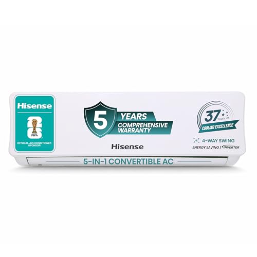 Hisense 1.0 Ton 3 star Inverter Split AC(Copper, 5-in-1 Convertible with Intelligent 4 modes, 4 Way Swing, Anti corrosion, Long Air Distance, AS-12TR4R3E, White ）