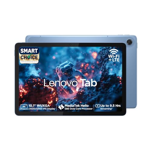 Lenovo Tab| 10.1" Display| 4G (LTE) + Wi-Fi (Calling)| 4 GB RAM + 64 GB ROM (Expandable up to 1 TB)| Metal Body| Dual Speakers with Dolby Atmos| Android 14| Color: Polar Blue