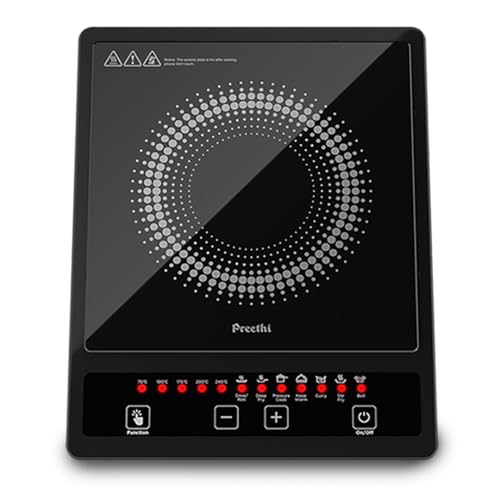 Preethi Indicook IC123 | 1600-Watt Induction Cooktop | Fast Gas-Free Cooking | No LPG Required | Preset Indian Menus | Black