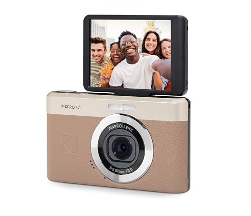 KODAK Pixpro C1 – Ultra-Compact Digital Camera | 13MP BSI CMOS, 4X Zoom, 2.8" LCD Screen, LED Flash, Built-in Battery – Brown