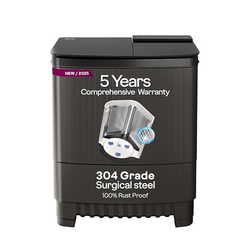 Godrej 8 Kg 5 Star, With Soft Shut Wash Lid, Semi-Automatic Top Loading Washing Machine (WSEDGE ULTS 80 5.0 DB2M CSGR, Crystal Grey, Stainless Steel Wash and Spin Drum)