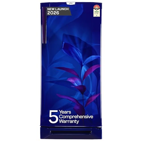 Godrej 185L 5 Star 5 Years Comprehensive Warranty Turbo Cooling Technology | Toughened Glass Shelves | Base Drawer | Single Door Refrigerator (2026 Model, RD 195EN TDI MN BL, Marine Blue)