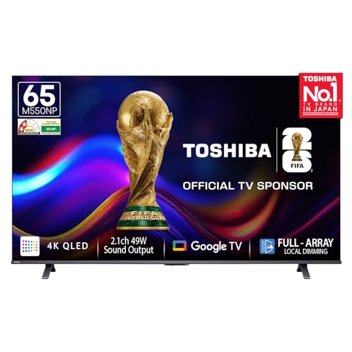 Toshiba 164 cm (65 Inches) 4K Ultra HD Smart QLED Google TV | Dolby Vision Atmos, HDR10+ | 2.1 CH 49W Powerful Speakers with Sub Woofer | VRR 120 Hz & Game Mode | REGZA Engine ZR | 65M550NP (Black)
