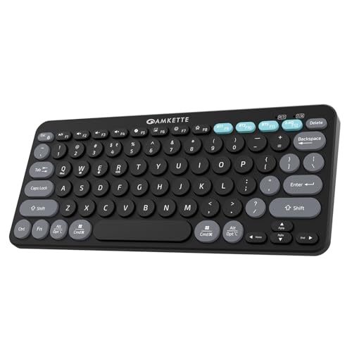 Amkette Optimus BT Plus Rechargeable Wireless Keyboard/Bluetooth Keyboard for Laptop | Compact Design.Powerful Firmware. 2.4G+3xBT, One Click Device Switching & AI Access, Dual OS Layout (Black)