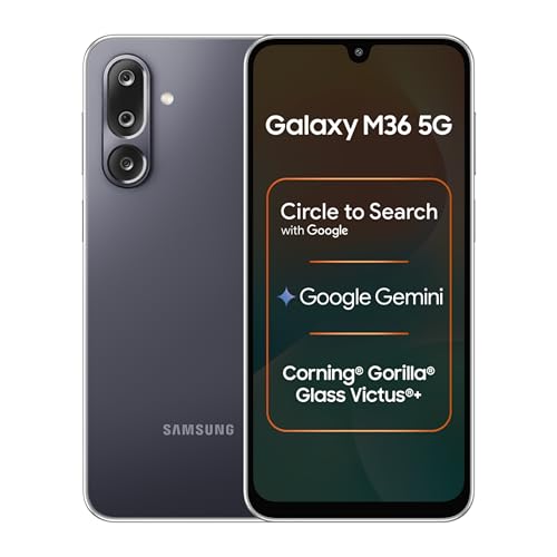 Samsung Galaxy M36 5G Mobile (Velvet Black, 6GB RAM, 128GB Storage) | Google Gemini| Gorilla Glass Victus+ | 7.7mm | AI Enhanced 50MP OIS Triple Camera| Nightography| Lag-free Gaming | Without Charger