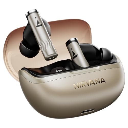 Boat Nirvana Zenith Pro, 50dB Hybrid Adaptive ANC, Spatial Audio, Hi-Res Audio LDAC, 6Mics AI-ENx, 80 Hrs Battery, Bluetooth Earbuds, TWS Ear Buds Wireless Earphones with mic (Platinum Gold)