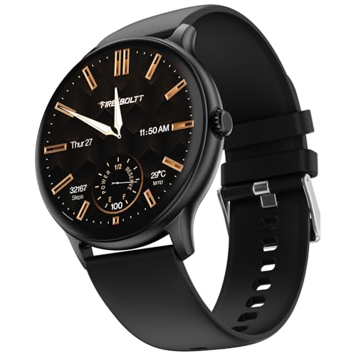 Fire-Boltt Phoenix Pro Round Smart Watch 1.39″ HD Display with Bluetooth Calling, AI Voice Assistant, SpO2 & Heart Rate Monitor, 120+ Sports Modes, IP67 Waterproof Smartwatch for Men & Women - Black