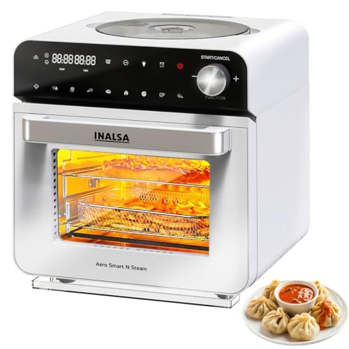 INALSA Air fryer,Oven,Steamer,Rotisserie,Convection|1700 W & 15 L|9 Accessories|Air Fry,Roast,Grill,Steam Vegetables,Idli,Momos,Sanitize|Self Clean Function|2 Yr Warranty(Aero Smart N Steam) White