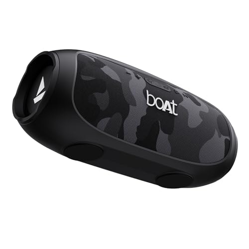 Boat Stone 1800 Bluetooth Speaker w/ 90 W RMS Sound, RGB LEDs, EQ Modes, IPX6,BT v5.3,Multi- Compatibility– Aux&USB, Playback time Up to 5 Hours & Type C Charging(Camo Black)